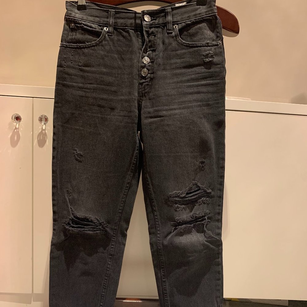 Free People High-Waisted Distressed Black Jeans